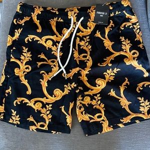 Forever 21 Mens Black and Gold Printed Shorts Size L